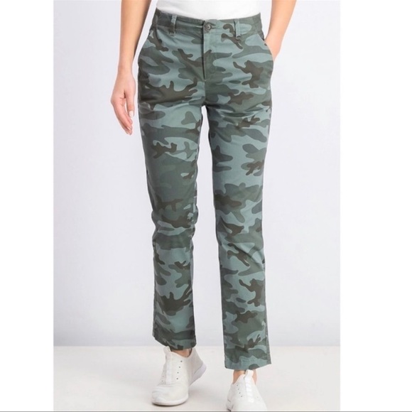 Gap Girlfriend Chino Green Camo Pants Size 0 - Picture 1 of 9